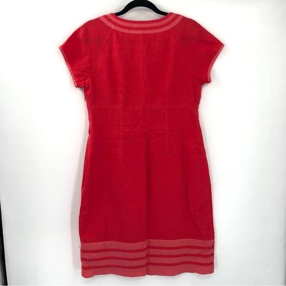 BODEN Carousel Shift Dress 100% Linen 8 WH353 Coral Pink Red Short Sleeve Women - Picture 3 of 9